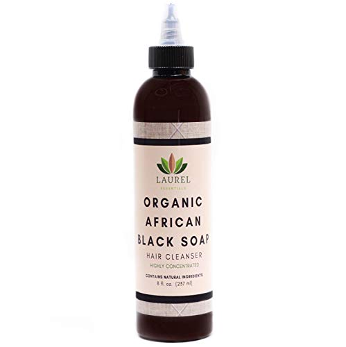  Organic African Black Soap Shampoo (8oz) - 100% Natural Ingredients - Anti-Dandruff - Clarifying & Moisturizing, Handmade with Raw African Black Soap by Laurel Essentials