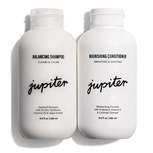  Jupiter Dandruff Shampoo & Conditioner For Dry, Oily, Itchy, Flaky Scalp - Color Safe - Sulfate, Paraben, Phthalate Free - Vegan - Premium Medicated Shampoo & Dry Scalp Conditioner - 9.5 fl oz each