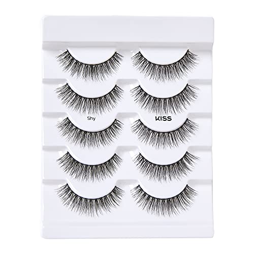 KISS Looks So Natural False Eyelashes Multipack, Lightweight & Comfortable, Tapered End Technology, Reusable, Cruelty-Free, Contact Lens Friendly, Style 'Shy', 5 Pairs Fake Eyelashes
