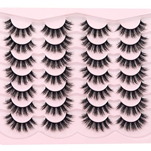  False Eyelashes Fluffy Mink Lashes Wispy 14 Pairs 3D Fake Eye Lashes Natural Look 16mm Faux Mink Lashes by FANXITON