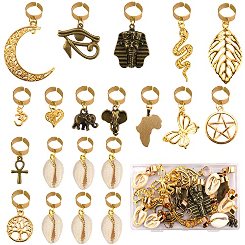 20 PCS Locs Hair Jewelry Braids Hair Clips Adjustable Hair Cuffs 15 Styles Vintage African Pendant Hair Charms Butterfly Shell DIY Locs Hair