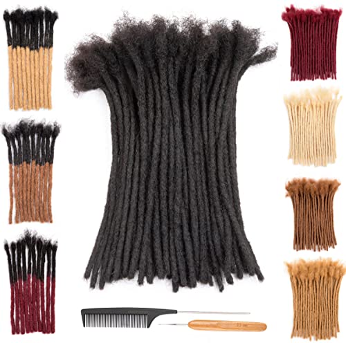  DAIXI 0.4cm and 0.6 0.8cm Thickness Options 8-18 Inch 60 Strands 100% Real Human Hair Dreadlock Extensions for Man/Women Full Head Handmade Permanent loc Extensions Bundles Can Be Dyed Bleached Curled and Twisted including Free Needles and Comb