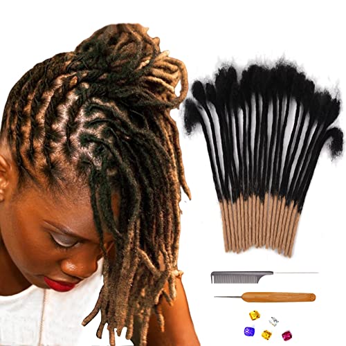  0.6cm Permanent Loc Extensions Human Hair 30 Strands 8 Inch Real Human Hair Dreadlock Extensions Full Handmade Micro Soft Dreads Extensions Human Hair T1B-27 Can Be Dyed Bleached Curled