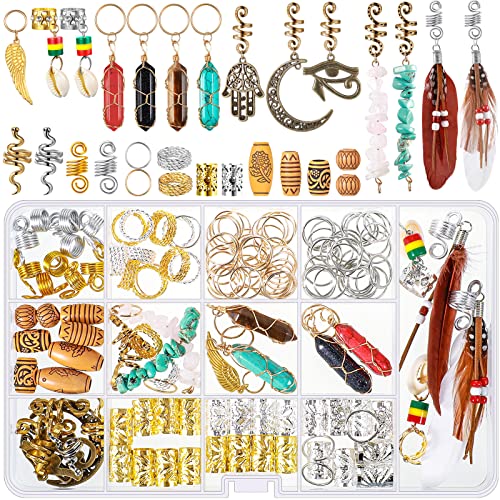  150 Pieces Dreadlock Jewelry Crystal Wire Wrapped Loc Adornment Assorted Imitation Wood Beads Braid Accessories Hair Jewels for Braids Hair Cuffs Decorations for Women Girl（Vivid Style）