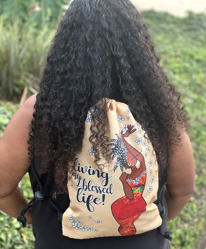 Living. My Blessed Life Drawstring Backpack