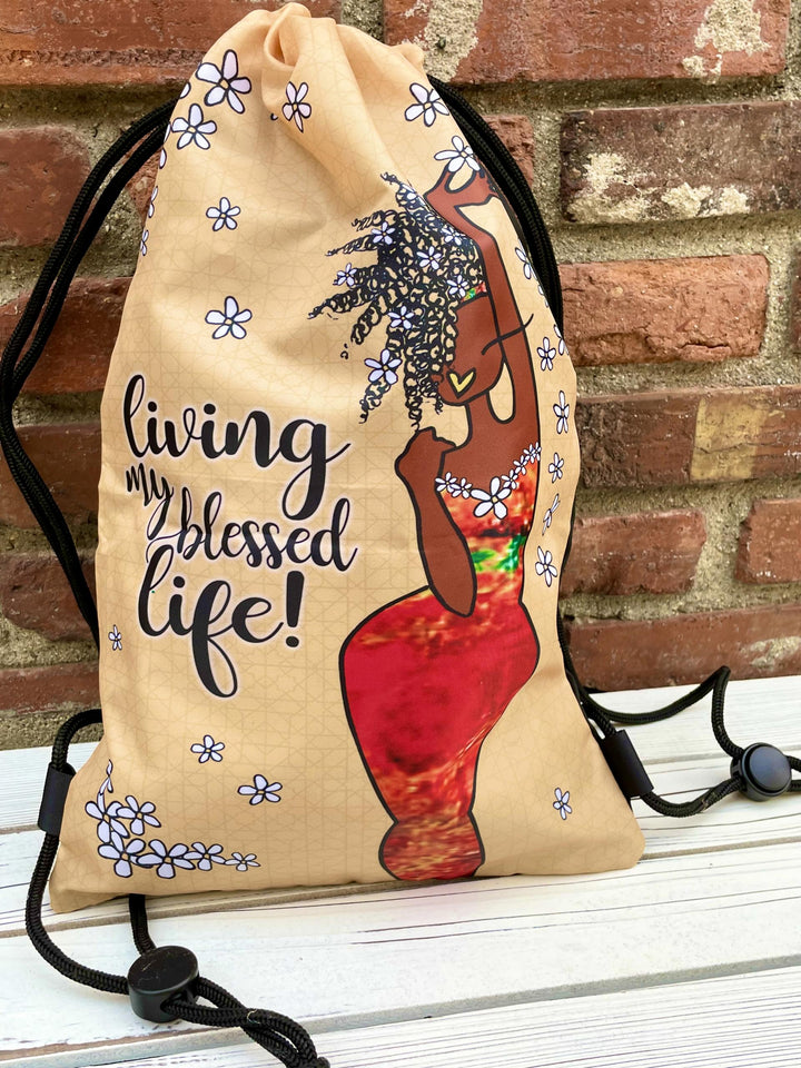 Living. My Blessed Life Drawstring Backpack