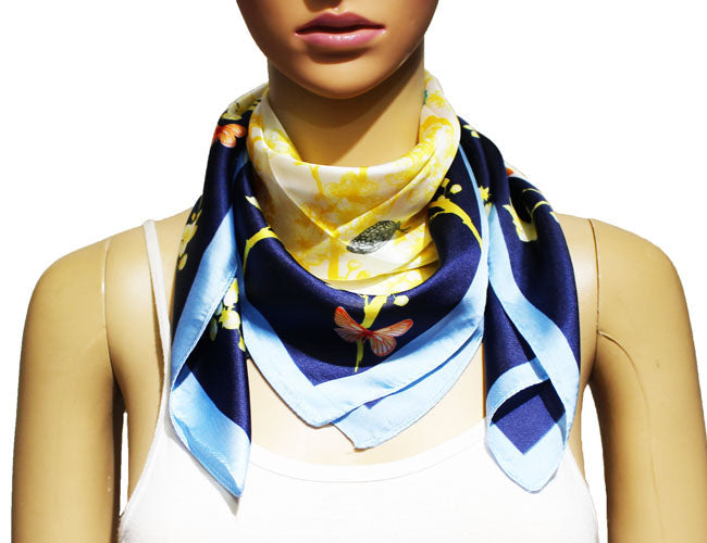 Yellow/Navy/Sky Blue Fashion Scarf/Silk Headscarf