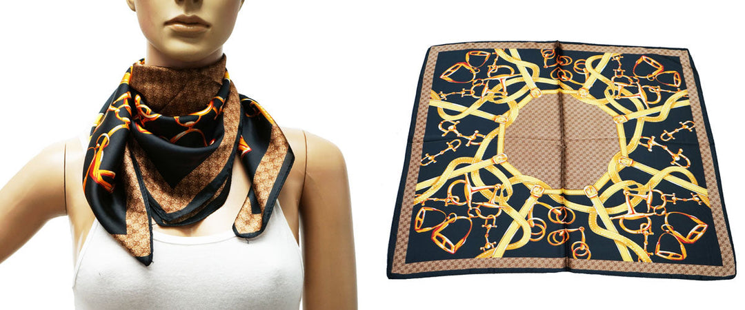 Black/Orange Long Scarf/Silk Headscarf