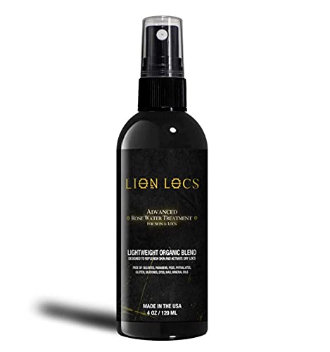 Lion Locs Rosewater Spray for Dreads, Dreadlocks, Braids, Faux Locs, Crochet Locs, Sisterlocks with Aloe, Essential Oils, Vitamins, and Glycerin | Organic Vegan Conditioner Rose Water Spritz (4oz)