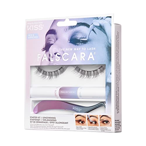 KISS Falscara DIY Lash Extension Starter Kit With 10 Eyelash Lengthening Wisps, Applicator and Bond & Seal – Artificial Featherlight Synthetic Reusable Lash Clusters with Super Hold Microbands