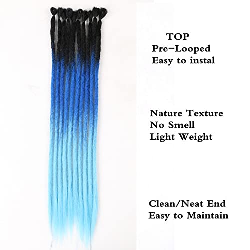 Handmade Single Ended Dreadlock Extensions Crochet Locs Braids 22inch 10 Strands/Pack Synthetic Ombre Dreadlocks Punk Reggae Hair Hip-Hop Style Crochet Braids(10 Strands, Black Ombre Blue)