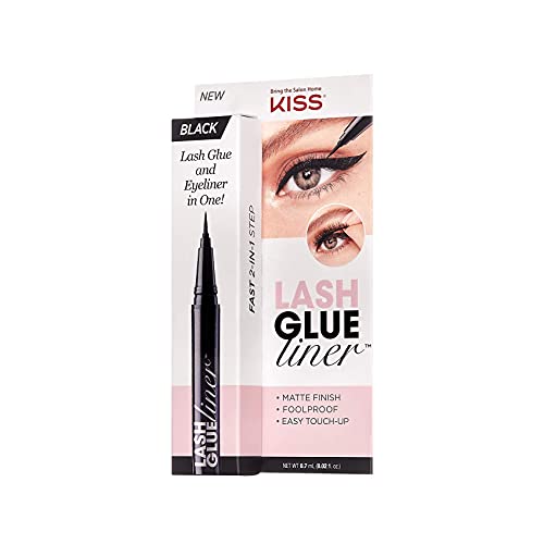 KISS Lash GLUEliner, 2-in-1 Felt-Tip Eyelash Adhesive and Eyeliner, Matte Finish, Foolproof Application, Easy Touch-Up, 0.02 Oz.- Black, Packaging May Vary