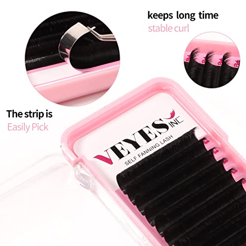 VEYES INC Eyelash Extension Easy Fan Volume Lashes Mixed Tray 0.05 D Curl 8-16mm, Self Fanning Lash Extension Supplies.Premium Faux Mink Lashes Jet Black