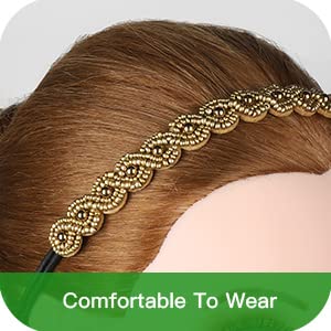 Teenitor 6pcs Rhinestone Beaded Headband, Elastic Jewelry Hair Bands for Lady Women Girl Hair Accessories 20-26.8'' Multicolor