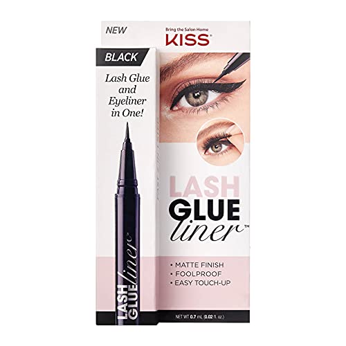 KISS Lash GLUEliner, 2-in-1 Felt-Tip Eyelash Adhesive and Eyeliner, Matte Finish, Foolproof Application, Easy Touch-Up, 0.02 Oz.- Black, Packaging May Vary
