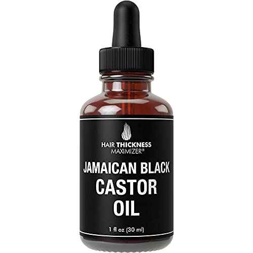  Jamaican Black Castor Oil (1fl Oz) by Hair Thickness Maximizer. Pure Unrefined Oils for Thickening Hair, Eyelashes, Eyebrows. Avoid Hair Loss, Thinning Hair for Men and Women