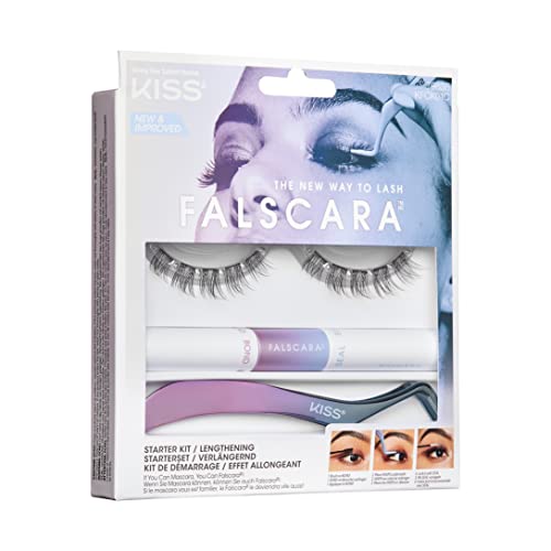 KISS Falscara DIY Lash Extension Starter Kit With 10 Eyelash Lengthening Wisps, Applicator and Bond & Seal – Artificial Featherlight Synthetic Reusable Lash Clusters with Super Hold Microbands