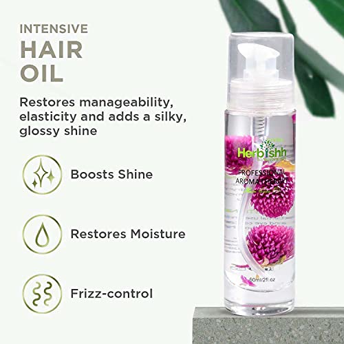 Herbishh Essential Care Flower Hair Oil – Hair Oil for Dry Damaged Hair – Organic Hair Oil Formula – Premium Quality Natural Hair Oil – Hair Care Oil – 24hr Lasting Fragrance