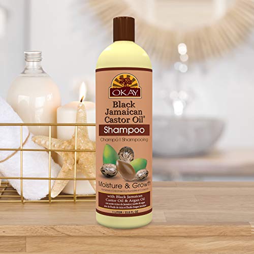  OKAY | Black Jamaican Castor Oil Moisture Growth Shampoo | For All Hair Types & Textures | Moisturize & Regrow Hair | With Argan Oil | Free of Paraben, Silicone, Sulfate , White , 33 oz