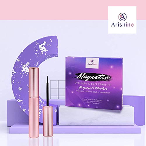  Arishine Magnetic Eyeliner and Lashes Kit, Magnetic Eyeliner for Magnetic Lashes Set, With Reusable Lashes [5 Pairs]