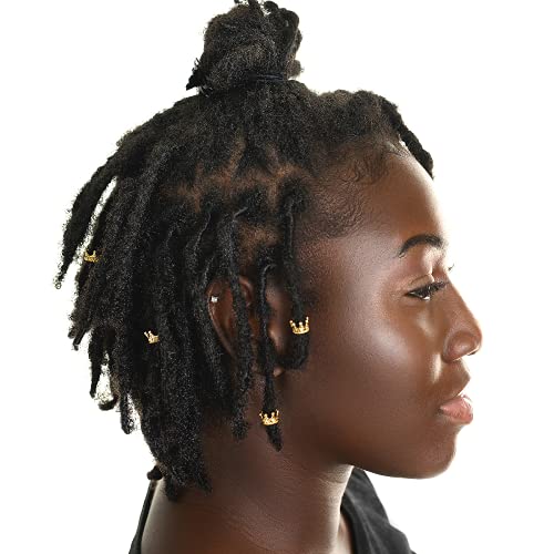 Loc'd & Crowned Dreadlock Accessories 24K Gold Crown Hair Jewelry for Braids, Locs & Plaits - Pack of 5 Unisex Gold Hair Cuffs for Weddings, Prom, and Festivals (Medium (9mm))