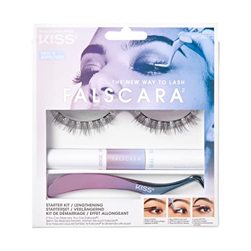 KISS Falscara DIY Lash Extension Starter Kit With 10 Eyelash Lengthening Wisps, Applicator and Bond & Seal – Artificial Featherlight Synthetic Reusable Lash Clusters with Super Hold Microbands