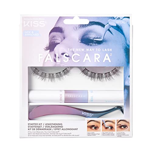  KISS Falscara DIY Lash Extension Starter Kit With 10 Eyelash Lengthening Wisps, Applicator and Bond & Seal – Artificial Featherlight Synthetic Reusable Lash Clusters with Super Hold Microbands