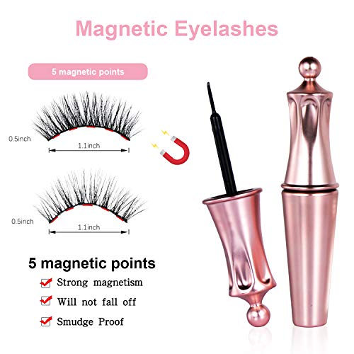 [5 Pairs] Magnetic Eyelashes and Eyeliner Kit, Lanvier Reusable 3D Magnetic False Lashes Extension No Glue Needed - Black