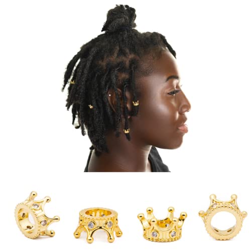 Loc'd & Crowned Dreadlock Accessories 24K Gold Crown Hair Jewelry for Braids, Locs & Plaits - Pack of 5 Unisex Gold Hair Cuffs for Weddings, Prom, and Festivals (Medium (9mm))