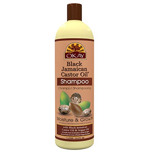 OKAY | Black Jamaican Castor Oil Moisture Growth Shampoo | For All Hair Types & Textures | Moisturize & Regrow Hair | With Argan Oil | Free of Paraben, Silicone, Sulfate , White , 33 oz