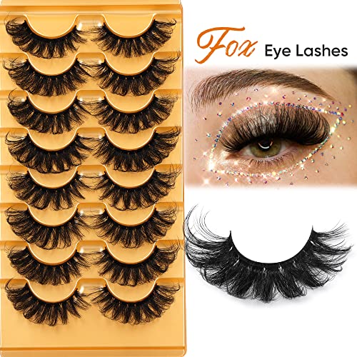 Focipeysa False Lashes Fluffy Mink Eyelashes 18mm Lashes Pack 8D Mink Curly Faux Mink Lashes Volume Dramatic Lashes 8 Pairs