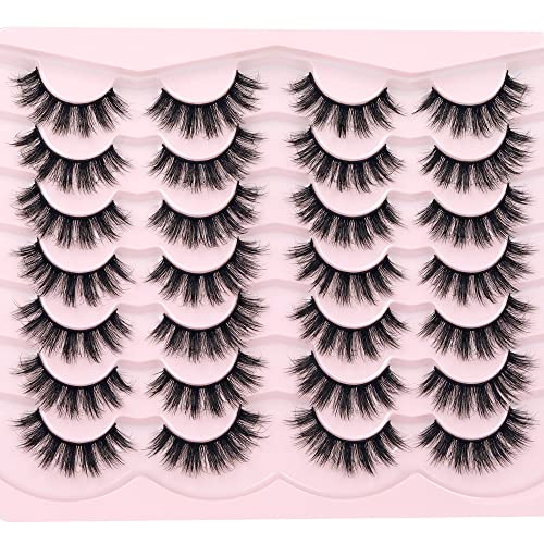 False Eyelashes Fluffy Mink Lashes Wispy 14 Pairs 3D Fake Eye Lashes Natural Look 16mm Faux Mink Lashes by FANXITON