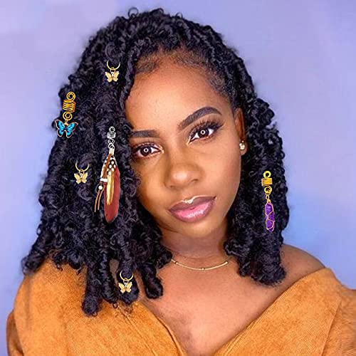 95 PCS Dreadlock Accessories Cystal Wire Wrapped Handmade Natural Adornment Butterfly Braid Clips Feather Braids Dread Hair Decoration Hair Coils Rings Hair Cuffs Hair Jewelry for los Braids