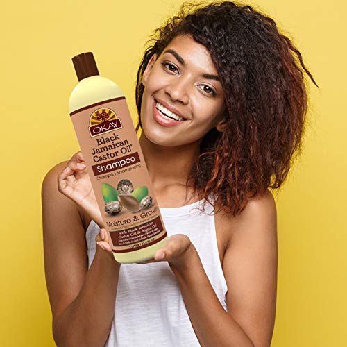OKAY | Black Jamaican Castor Oil Moisture Growth Shampoo | For All Hair Types & Textures | Moisturize & Regrow Hair | With Argan Oil | Free of Paraben, Silicone, Sulfate , White , 33 oz
