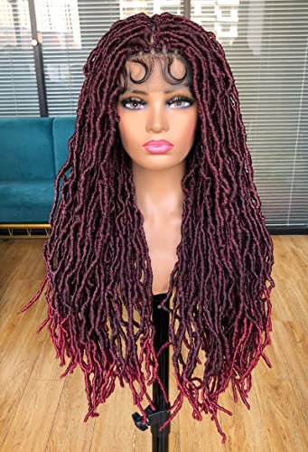 Annivia Faux Locs Wig with Baby Hair Ombre Ginger Full Double Lace Square Knotless Braided Wigs for Black Women Long Dreadlock Wig Hand-braided Synthetic Twist Wig 32Inch T1B/BUG