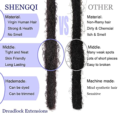 SHENGQI Handmade Dreadlocks Extensions 100% Human Hair 8 Inch 0.6 CM Width Small Thinner Size Locs for Man/Women Can Be Dyed & Bleached Natural Black (8inch, 10loc)