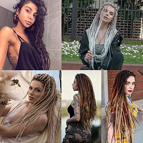 Leeven 24 Inch Synthetic Dreadlock Extensions 20 Strands Hippie Single Ended Dreads Ombre Blonde 0.6 cm Width Loc Extensions Reggae Style Crochet Hair for Women