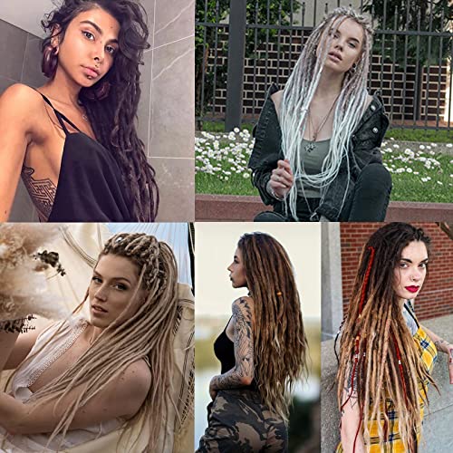  Leeven 24 Inch Synthetic Dreadlock Extensions 20 Strands Hippie Single Ended Dreads Ombre Blonde 0.6 cm Width Loc Extensions Reggae Style Crochet Hair for Women