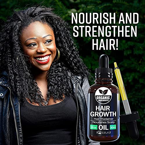 Hair Growth Serum By IQ Natural - Hair Growth Oil to Help Grow Natural Stronger, Thicker, Longer Hair - Hair Growth Oil Made With Jamaican Black Castor Oil - 1oz (30ml)