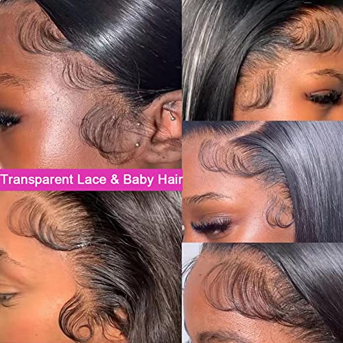 HD 13×6 Lace Front Wigs Human Hair Body Wave Glueless 180 Density Pre Plucked with Baby Hair Transparent Natural Wavy Frontal Lace Wig for Black Women Long Hair (13×6 body wigs, 22inch)