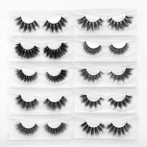 False Eyelashes Mikiwi 10 Pack Lahes, 12-20mm Wholesale 5D Fake Mink lashes, Fuffy Natural Volume eye Lashes, individual package Faux Mink EyeLashes