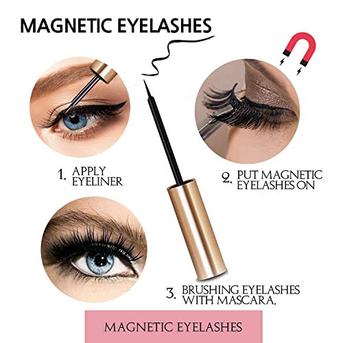 Magnetic Eyelashes with Eyeliner - Magnetic Eyeliner and Lashes Kit, 5D Faux Mink Lashes,Eyelashes Natural Look Reusable False Lashes (3 Pairs)