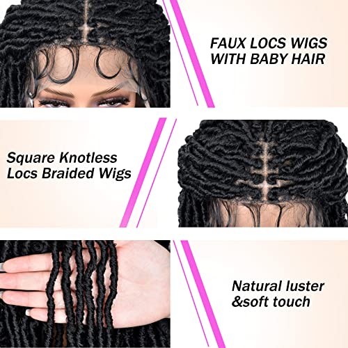 Annivia Faux Locs Wig with Baby Hair Ombre Ginger Full Double Lace Square Knotless Braided Wigs for Black Women Long Dreadlock Wig Hand-braided Synthetic Twist Wig 32Inch T1B/BUG