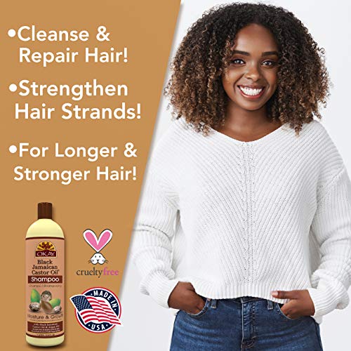  OKAY | Black Jamaican Castor Oil Moisture Growth Shampoo | For All Hair Types & Textures | Moisturize & Regrow Hair | With Argan Oil | Free of Paraben, Silicone, Sulfate , White , 33 oz
