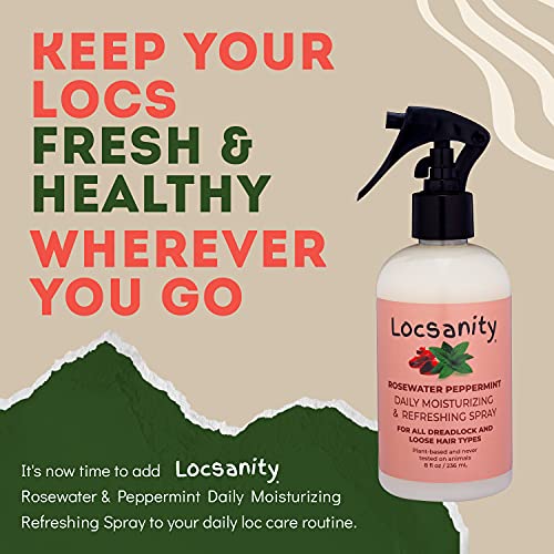 Locsanity Daily Moisturizing Refreshing Spray for Locs, Dreadlocks - Rose Water and Peppermint Hair Scalp Moisturizer, Dreadlock Spray - Natural Loc Care and Maintenance (8oz