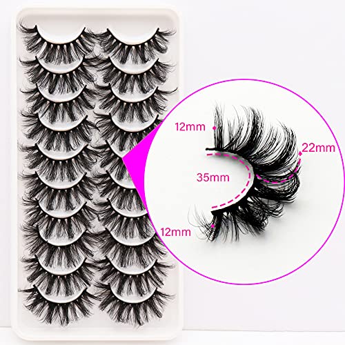 Veleasha Lashes Fluffy & Wispy Faux Mink Eyelashes Criss-cross False Lashes 10 Pairs Pack 22mm Long Fake Eyelashes for Women (6D23)