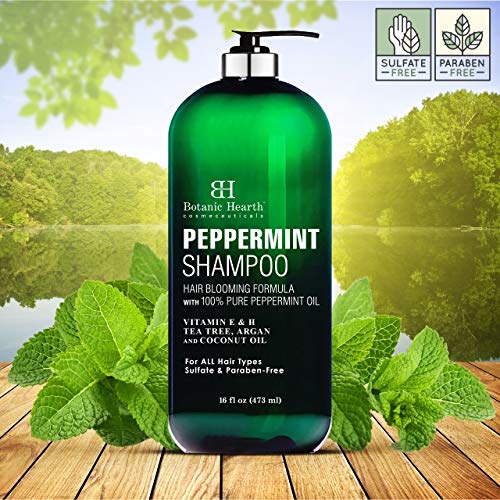 BOTANIC HEARTH Peppermint Oil Shampoo - Hair Blooming Formula with Keratin for Thinning Hair - Fights Hair Loss, Promotes Hair Growth - Sulfate Free for Men and Women - 16 fl oz