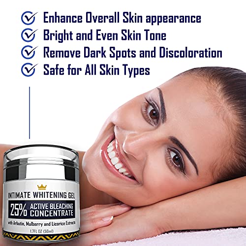 Intimate Whitening Cream - Made in USA Skin Lightening Gel for Body, Face, Bikini and Sensitive Areas - Underarm Bleaching Cream with Mulberry Extract, Arbutin, Licorice Extract - 1.7 oz
