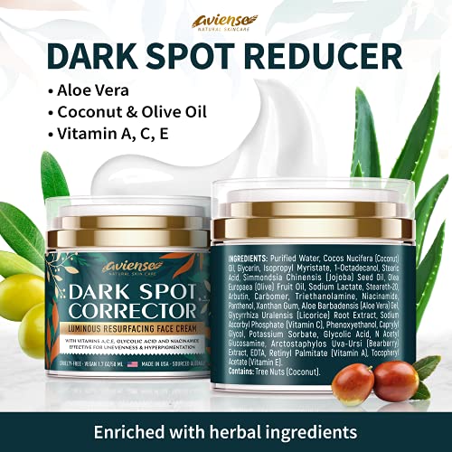 Dark Spot Corrector - Acne Treatment & Age Spot Remover - Made in USA - Moisturizing Scar Cream with Aloe Vera, Vitamin C & Coconut Oil for Skin - 1.7 oz