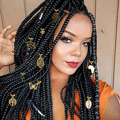 20 PCS Locs Hair Jewelry Braids Hair Clips Adjustable Hair Cuffs 15 Styles Vintage African Pendant Hair Charms Butterfly Shell DIY Locs Hair Accessories (Bronze and Gold)